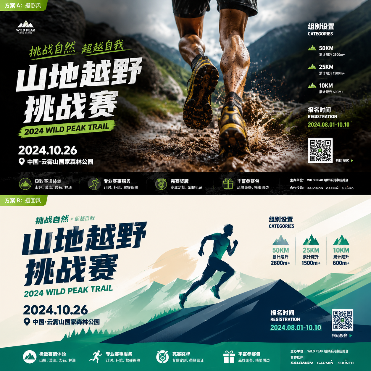 下面提供一个完整的山地越野海报设计方案，适用于印刷尺寸 2.2m x 1.2m（高 x...